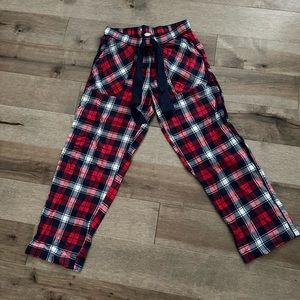 Extra small red and black plaid pajama pants.